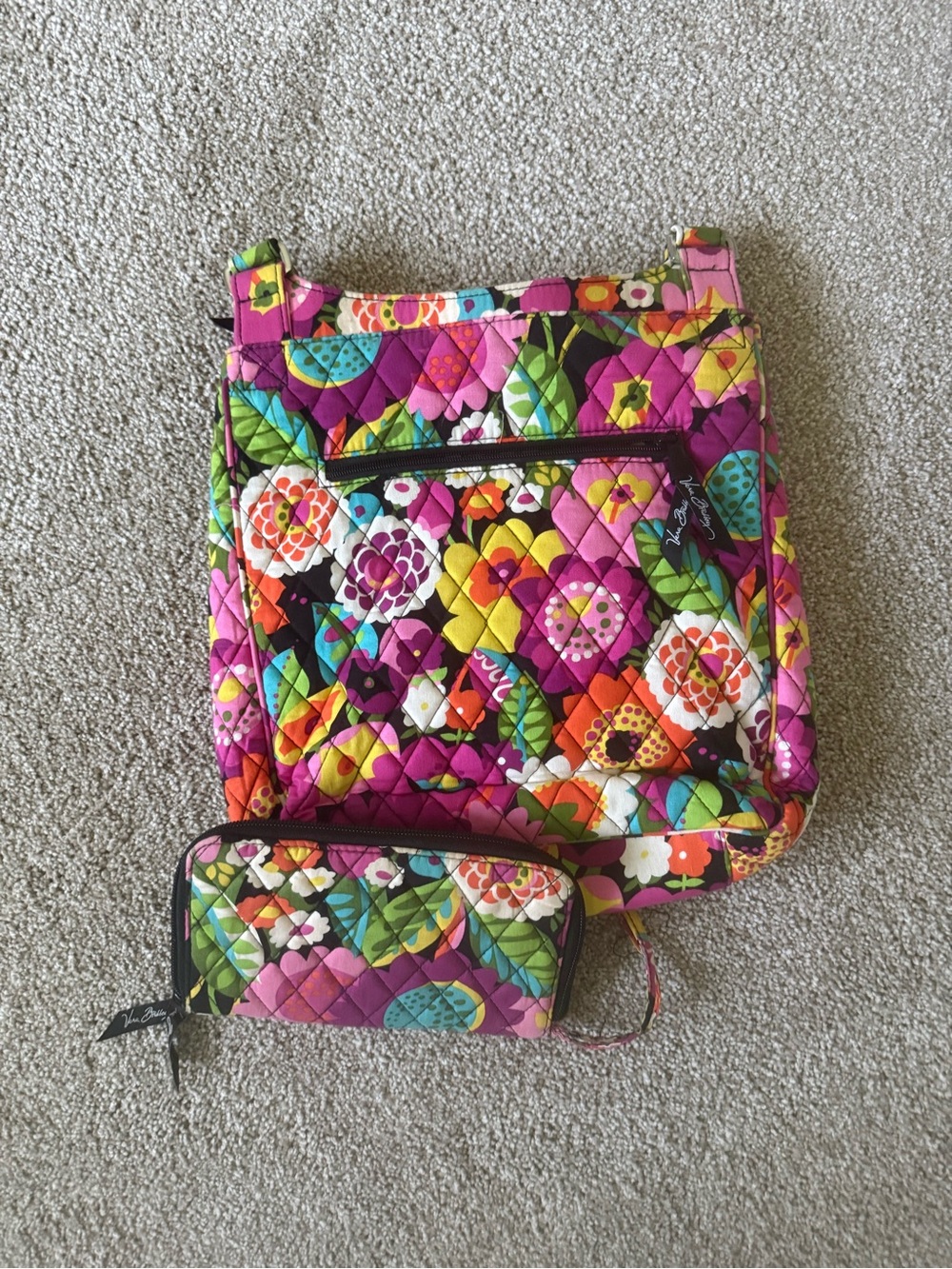 Vera Bradley Pink Multi Quilted Crossbody with Matching Wristlet